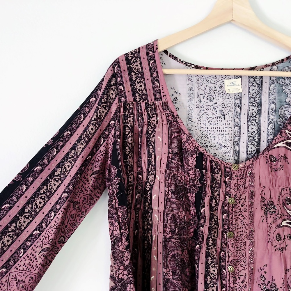 O'Neill Flowy Boho Peasant Top Mauve Print